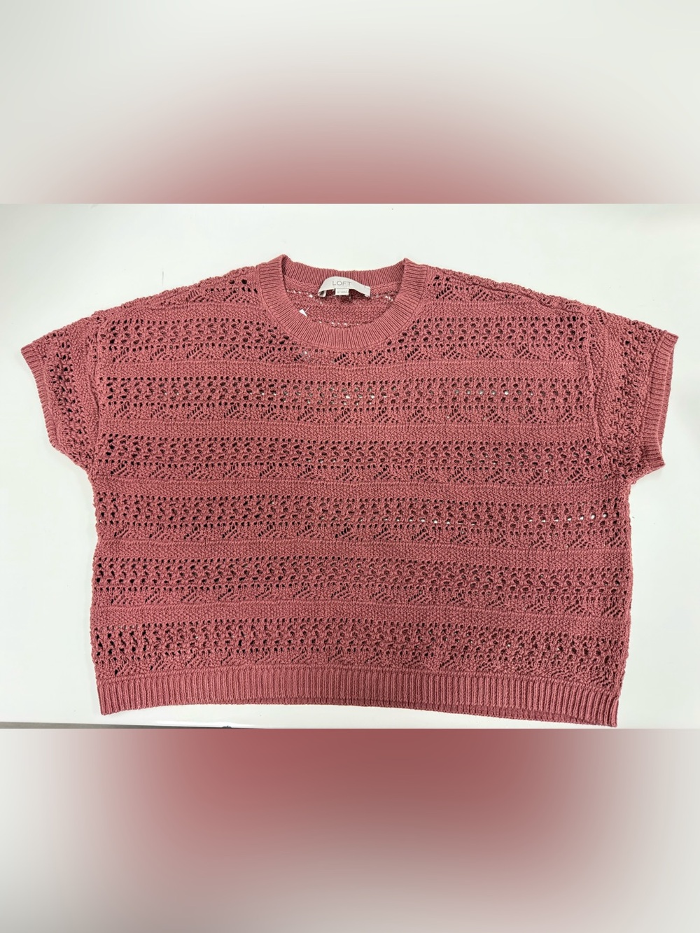 LOFT Open-Knit Short Sleeve Sweater - Rosewood